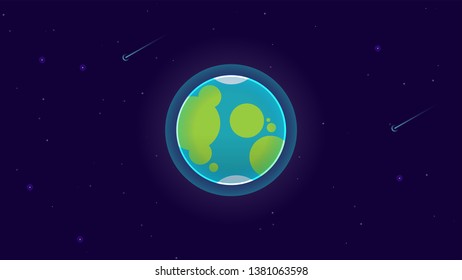 View of the planet Earth with blue dark cosmos and stars in the background.