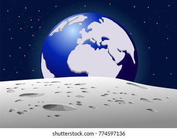 view of the planet earth with a lunar surface, vector illustration