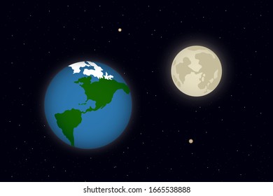View of planet Earth and Moon from outer space. Vector illustration.