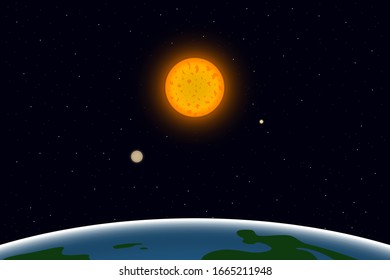View of planet Earth and Sun from space. Vector illustration.