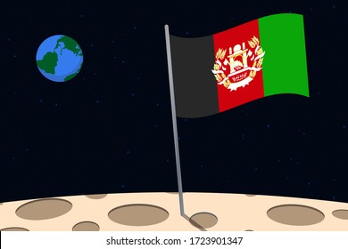 View of planet Earth from the surface of the Moon with the Afghanistan flag and holes on the ground