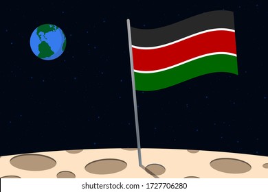 View of planet Earth from the surface of the Moon with the Kenya flag and holes on the ground