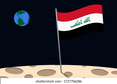 View of planet Earth from the surface of the Moon with the Iraq flag and holes on the ground