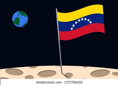 View of planet Earth from the surface of the Moon with the Venezuela flag and holes on the ground