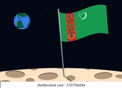 View of planet Earth from the surface of the Moon with the Turkmenistan flag and holes on the ground