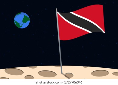 View of planet Earth from the surface of the Moon with the Trinidad and Tobago flag and holes on the ground