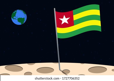 View of planet Earth from the surface of the Moon with the Togo flag and holes on the ground