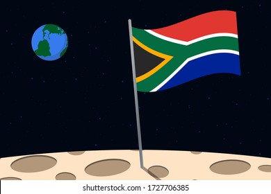 View of planet Earth from the surface of the Moon with the South Africa flag and holes on the ground