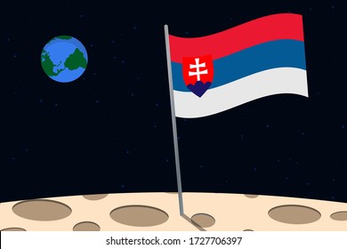 View of planet Earth from the surface of the Moon with the Slovakia flag and holes on the ground