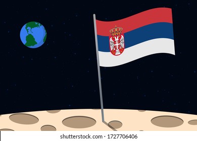 View of planet Earth from the surface of the Moon with the Serbia flag and holes on the ground