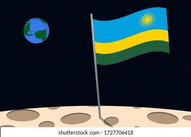 View of planet Earth from the surface of the Moon with the Rwanda flag and holes on the ground