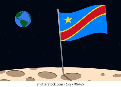 View of planet Earth from the surface of the Moon with the Republic of the Congo flag and holes on the ground