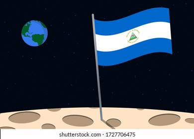 View of planet Earth from the surface of the Moon with the Nicaragua flag and holes on the ground