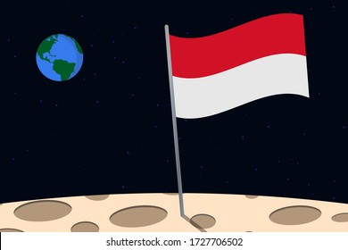 View of planet Earth from the surface of the Moon with the Monaco flag and holes on the ground