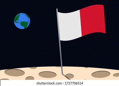 View of planet Earth from the surface of the Moon with the Malta flag and holes on the ground