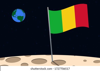 View of planet Earth from the surface of the Moon with the Mali flag and holes on the ground