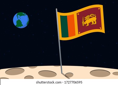 View of planet Earth from the surface of the Moon with the Sri Lanka flag and holes on the ground