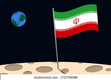 View of planet Earth from the surface of the Moon with the Iran flag and holes on the ground