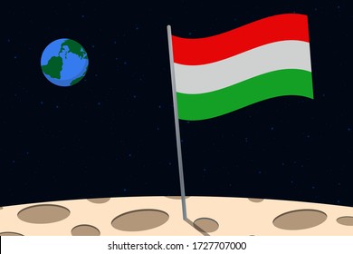 View of planet Earth from the surface of the Moon with the Hungary flag and holes on the ground