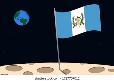 View of planet Earth from the surface of the Moon with the Guatemala flag and holes on the ground