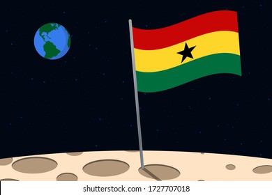 View of planet Earth from the surface of the Moon with the Ghana flag and holes on the ground