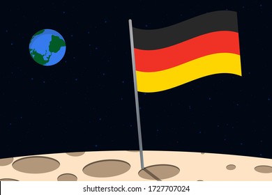 View of planet Earth from the surface of the Moon with the Germany flag and holes on the ground