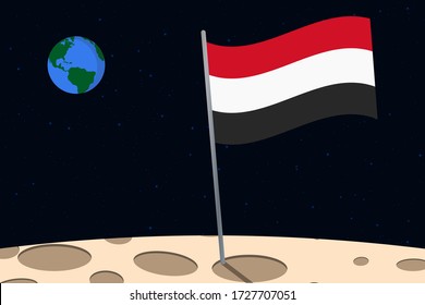 View of planet Earth from the surface of the Moon with the Egypt flag and holes on the ground