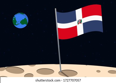 View of planet Earth from the surface of the Moon with the Dominican Republic flag and holes on the ground