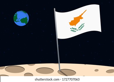 View of planet Earth from the surface of the Moon with the Cyprus flag and holes on the ground