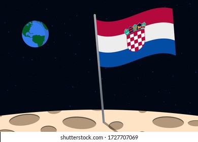 View of planet Earth from the surface of the Moon with the Croatia flag and holes on the ground