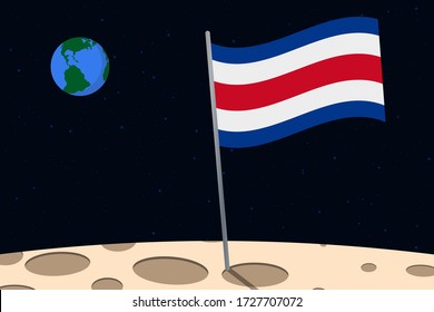 View of planet Earth from the surface of the Moon with the Costa Rica flag and holes on the ground