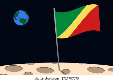 View of planet Earth from the surface of the Moon with the Congo flag and holes on the ground