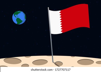 View of planet Earth from the surface of the Moon with the Bahrain flag and holes on the ground