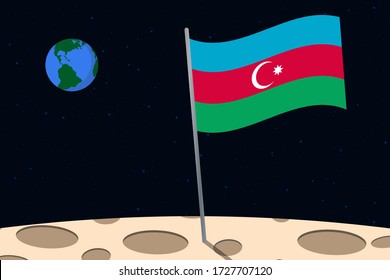 View of planet Earth from the surface of the Moon with the Azerbaijan flag and holes on the ground