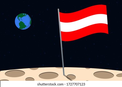 View of planet Earth from the surface of the Moon with the Austria flag and holes on the ground