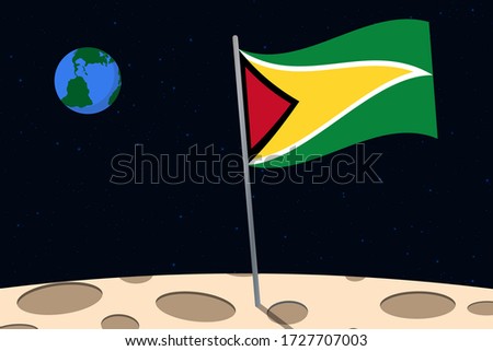View of planet Earth from the surface of the Moon with the Guyana flag and holes on the ground