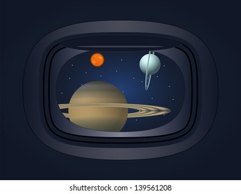 view of the planet through the window spacecraft