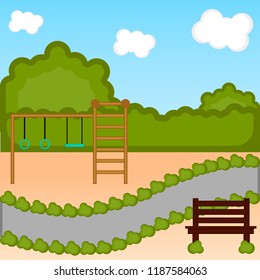 View of a playground with a bench