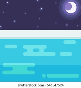 View from the pool at night. Vector illustration