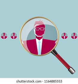 View portrait icon with a magnifying glass. The background is blue. - Powered by Shutterstock - Get 15% off with code: PIKWIZARD15