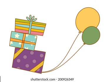 The view of presents with balloon 