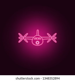 view of propeller aircraft in front icon. Elements of Airport in neon style icons. Simple icon for websites, web design, mobile app, info graphics