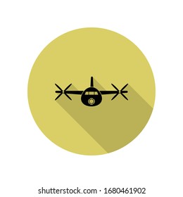 view of propeller aircraft in front long shadow icon. Simple glyph, flat vector of Airport icons for ui and ux, website or mobile application