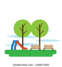 View of a public playground with a slide