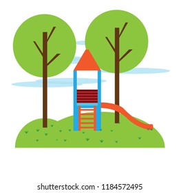 View of a public playground with a slide