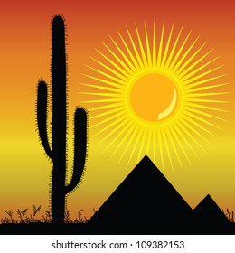 view of the pyramid and cactus silhouette