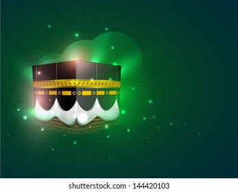 View of Qaba Shareef on shiny abstract background for holy month of muslim community Ramadan Kareem.