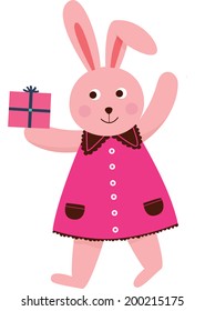 The view of rabbit is holding a gift 