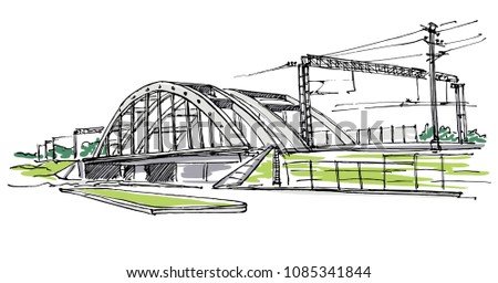 View of the railway bridge sketch