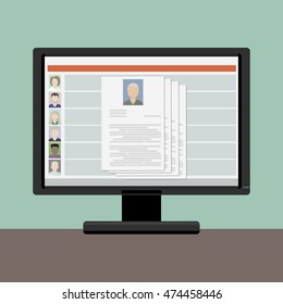 View resume on a computer monitor , the choice on the internet employee, old man Caucasian 